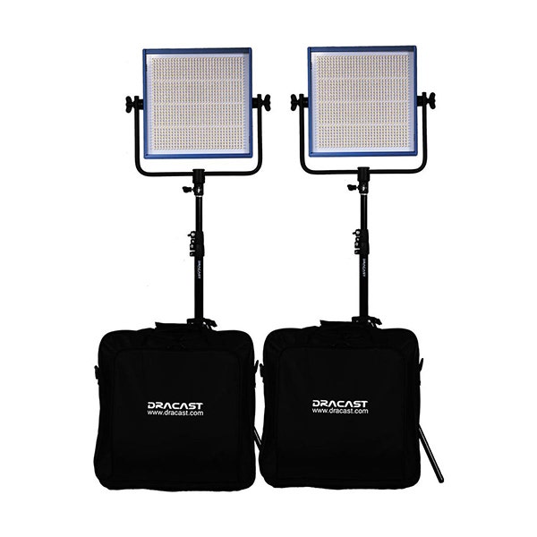 Dracast DR1000BCG2KQ Pro Series LED1000 Daylight LED 2 Light Kit with Gold Mount Battery Plates and Light Stands